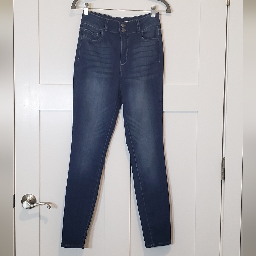 Nellie May Denim Stretch High Rise Jeans Darkwash Whiskering Fading Size 9